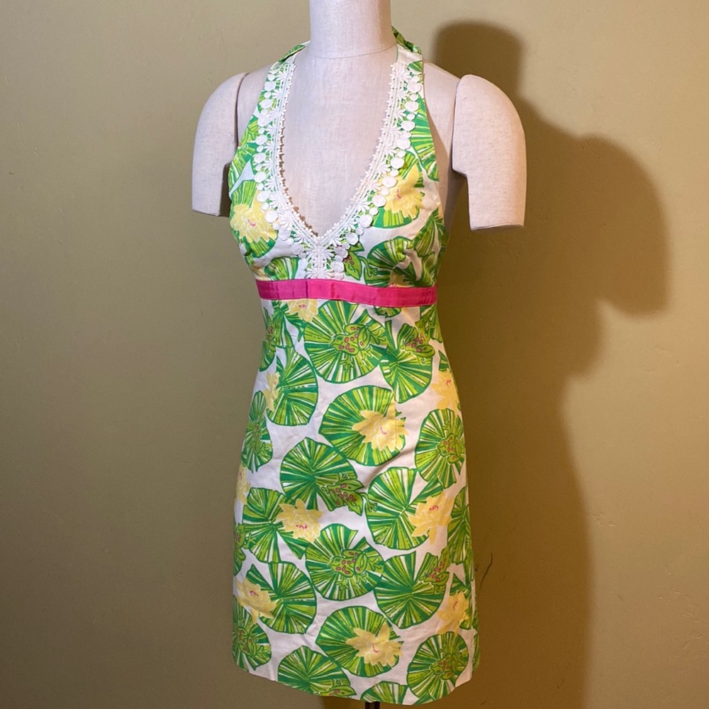 Lilly Pulitzer Halter 0 Dress Trim at Neckline Pink Ribbon Hip Hop Hooray Print